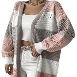 Striped Open-Front Cardigan Sweater 5X